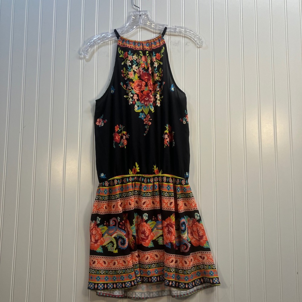 Flying Tomato Women S Black Floral Halter Mini Dress Tassel‎ Keyhole Gypsy Boho - Picture 2 of 10